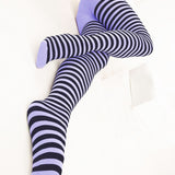 Black Striped Tights 70 Denier - Lilac
