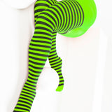 Black Striped Tights 70 Denier - Neon Green