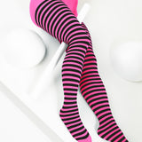 Black Striped Tights 70 Denier - Neon Pink