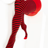 Black Striped Tights 70 Denier - Scarlet Red