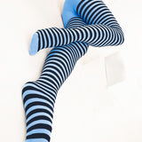 Black Striped Tights 70 Denier - Sky Blue