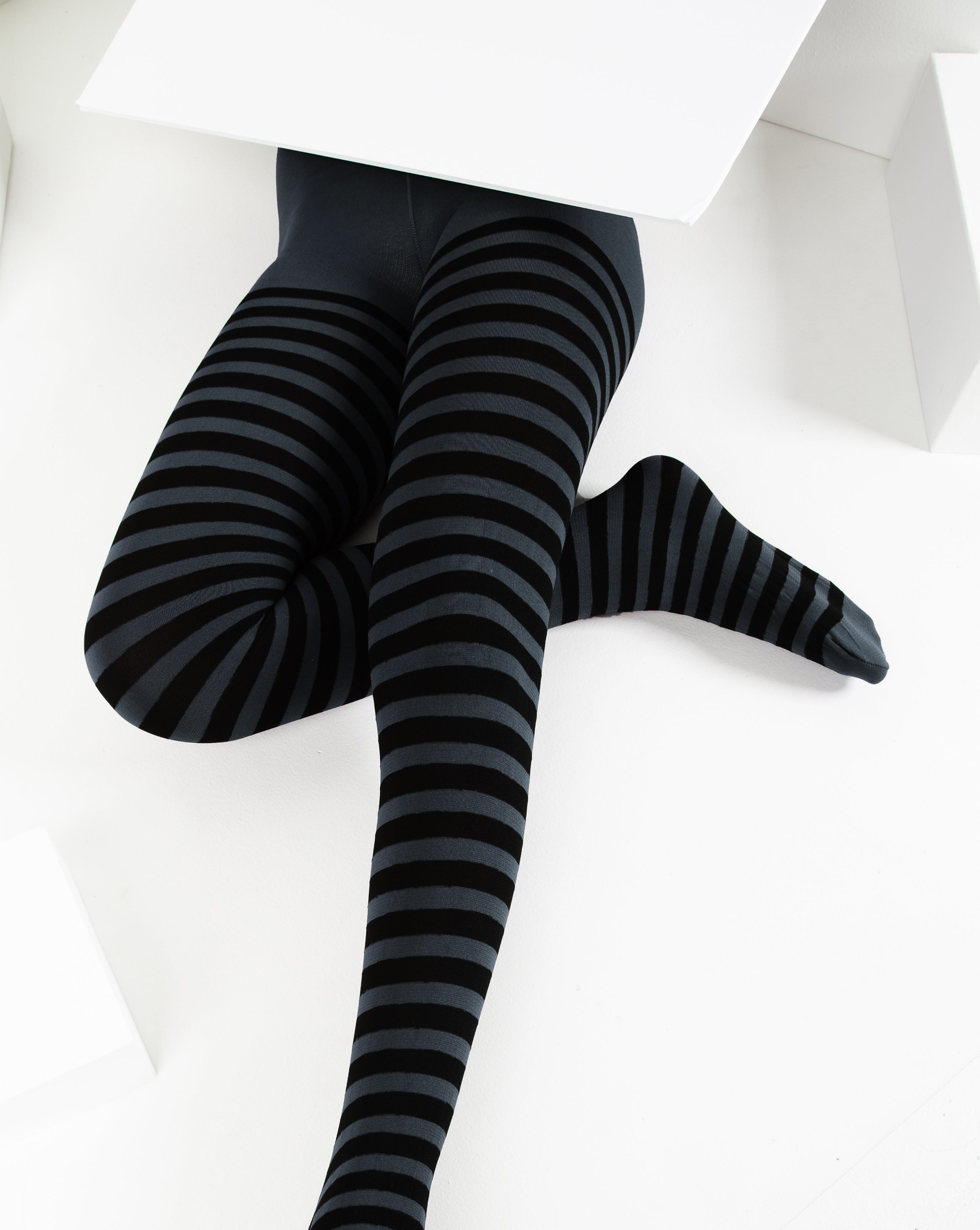 Kids Black Striped Tights 70 Denier