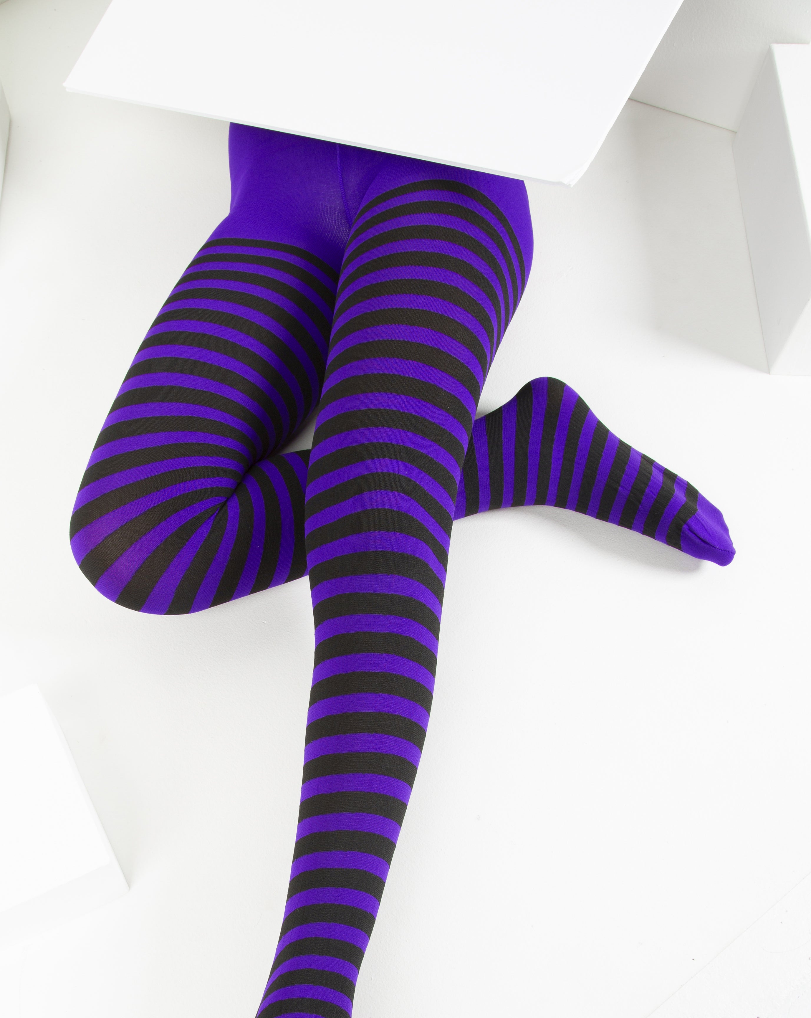 Kids Black Striped Tights 70 Denier