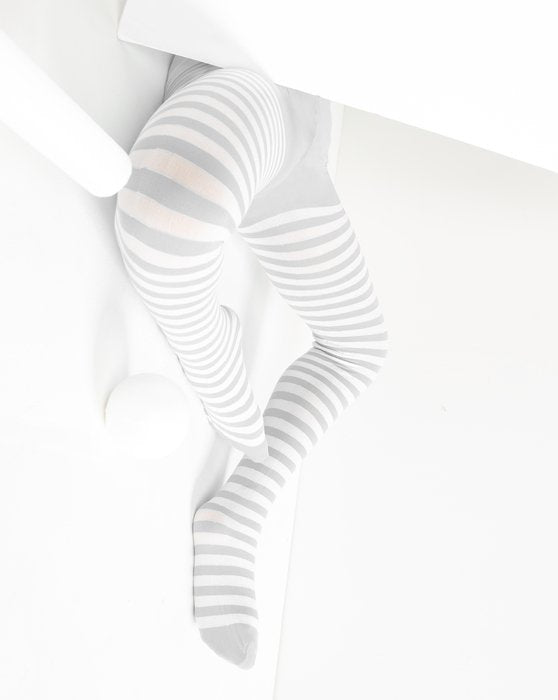 Kids White Striped Tights 70 Denier