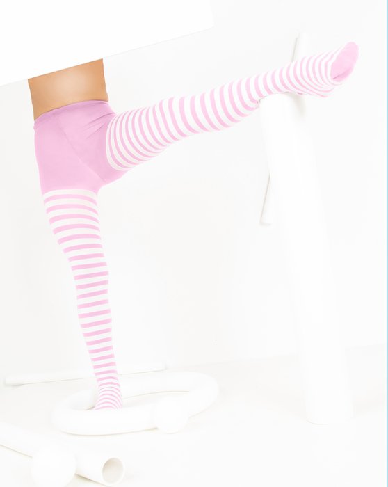 Kids White Striped Tights 70 Denier