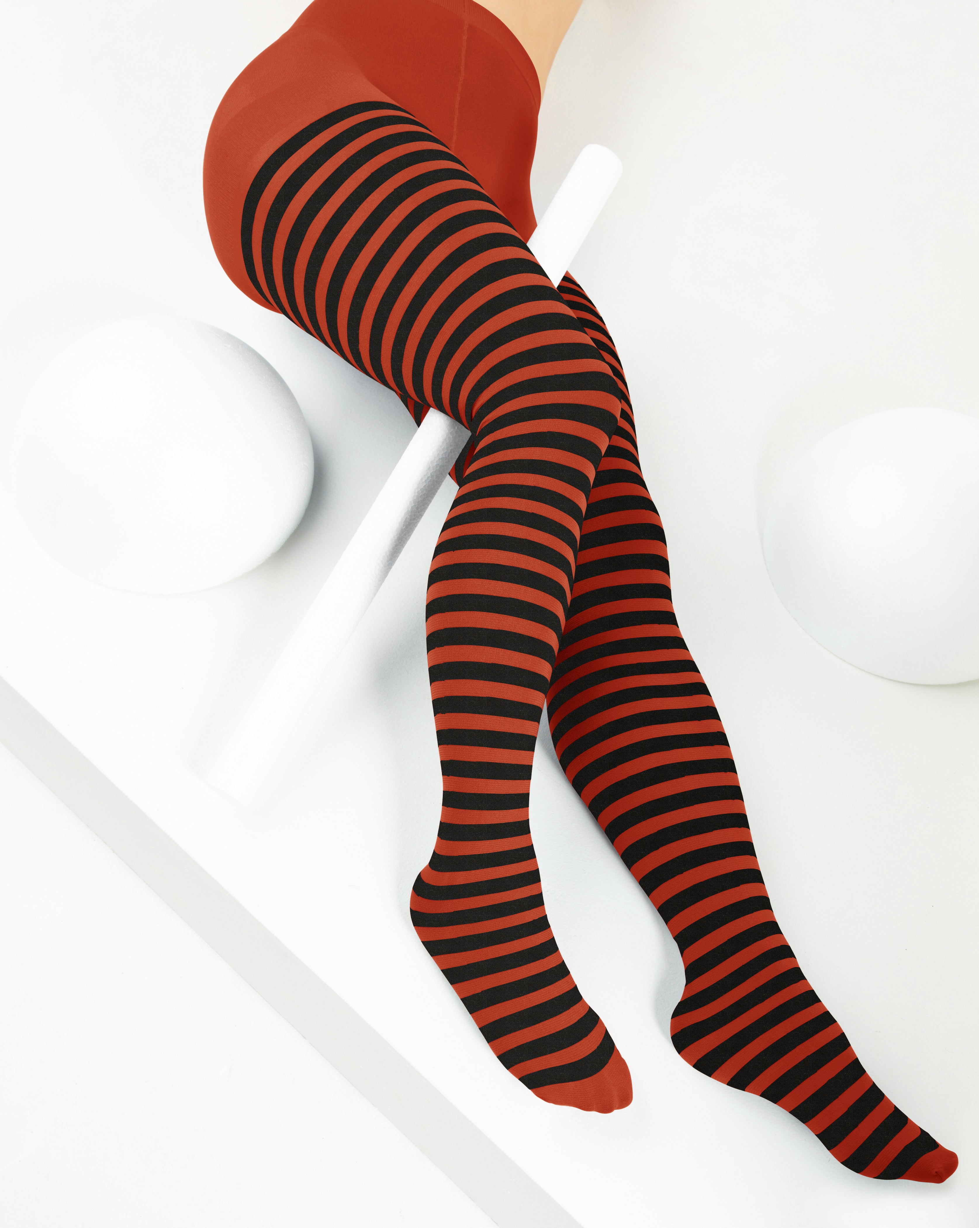 Rust Ribbed Tights Black Striped Tights 70 Denier - Rust – We Love Colors Splash