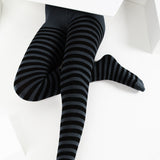 Kids Black Striped Tights 70 Denier - Charcoal