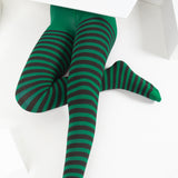 Kids Black Striped Tights 70 Denier - Emerald