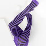 Kids Black Striped Tights 70 Denier - Lavender