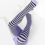 Kids Black Striped Tights 70 Denier - Lilac