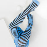 Kids Black Striped Tights 70 Denier - Sky Blue