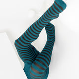 Kids Black Striped Tights 70 Denier - Teal