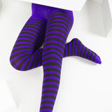 Kids Black Striped Tights 70 Denier - Violet