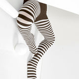 Kids White Striped Tights 70 Denier - Brown