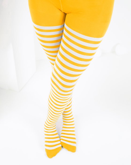 Kids White Striped Tights 70 Denier