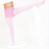 Kids White Striped Tights 70 Denier - Light Pink