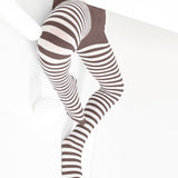 Kids White Striped Tights 70 Denier - Mocha