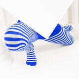 Kids White Striped Tights 70 Denier - Royal