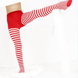 Kids White Striped Tights 70 Denier - Scarlet Red