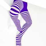 Kids White Striped Tights 70 Denier - Violet