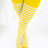 Kids White Striped Tights 70 Denier - Yellow