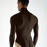 Long Sleeve Mock Neck Leotard - Brown