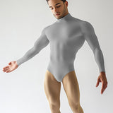 Long Sleeve Mock Neck Leotard - Light Grey