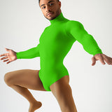 Long Sleeve Mock Neck Leotard - Neon Green