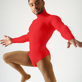 Long Sleeve Mock Neck Leotard - Scarlet Red