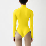 Long Sleeve Mock Neck Leotard - Yellow