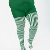 White Striped Tights 60 Denier - Emerald