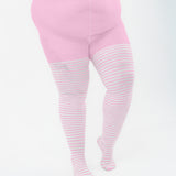 White Striped Tights 60 Denier - Light Pink