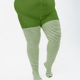 White Striped Tights 60 Denier - Olive Green